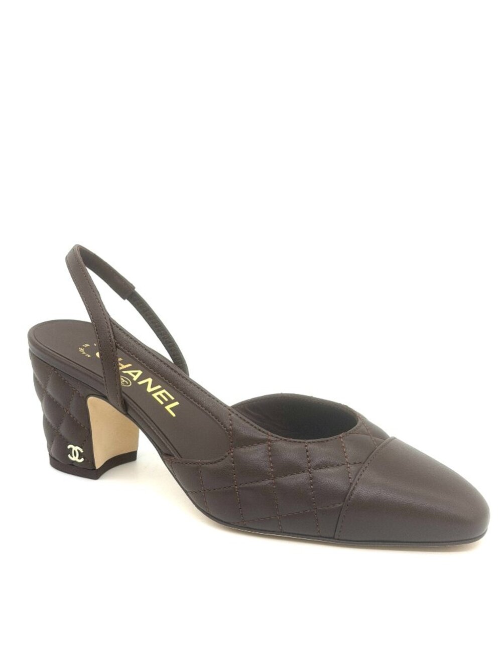 CHANEL 26B Coco Quilted Leather Mademoiselle Slingback Sandals Block Heels Pump